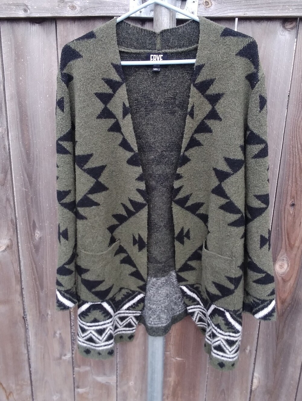 Frye Sweater Aztec Print Duster Open-Front Cardigan Womens Large L